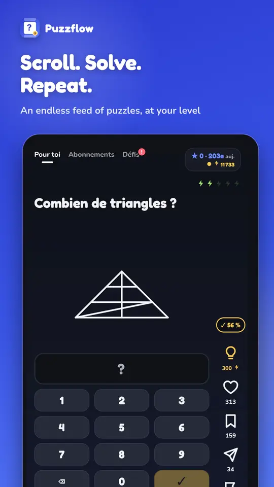 Puzzflow: a puzzle in the Flow, how many triangles, with the number pad