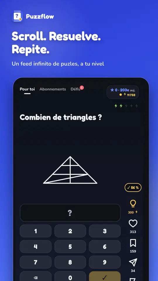 Puzzflow: un puzle del Flow, cuántos triángulos, con el teclado numérico