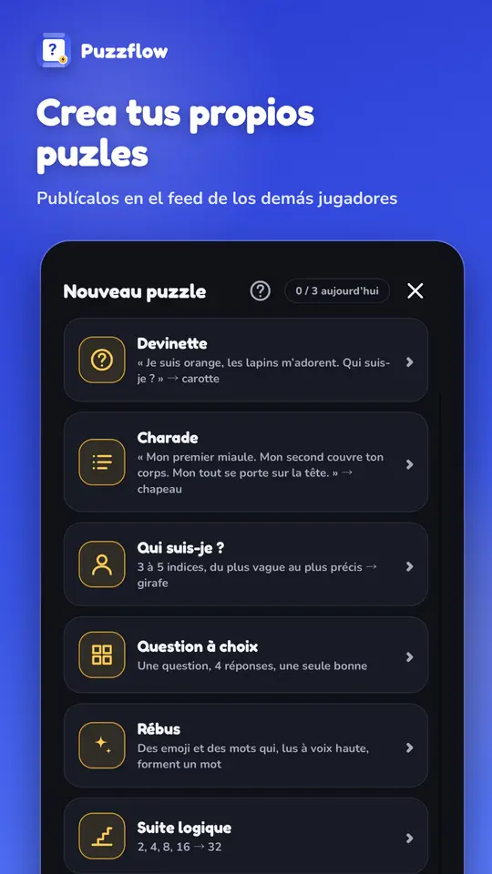 La creación de un puzle: adivinanza, charada, pregunta de opciones, jeroglífico, serie lógica