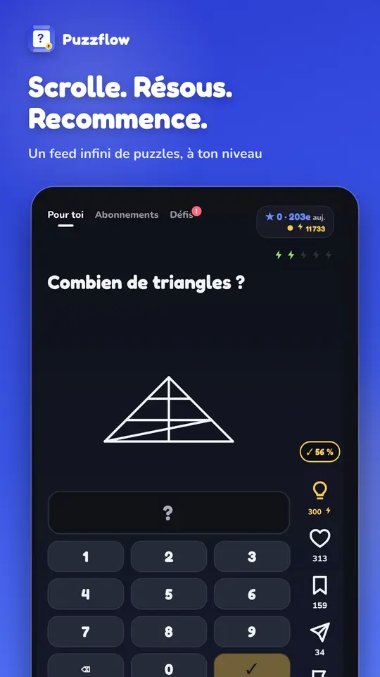 Puzzflow : un puzzle du Flow, combien de triangles, avec le pavé numérique