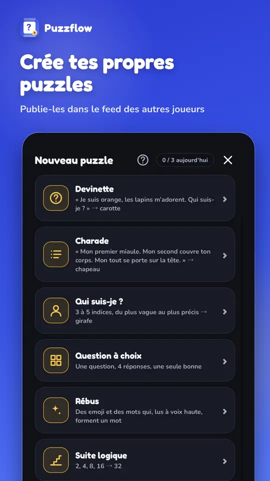 La création d'un puzzle : devinette, charade, question à choix, rébus, suite logique